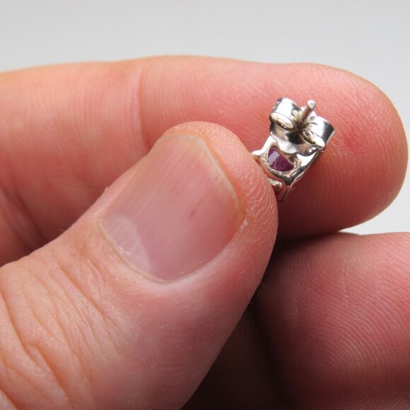 *925 Sterling Silver Genuine Ruby Earring Studs - Picture 4 of 5